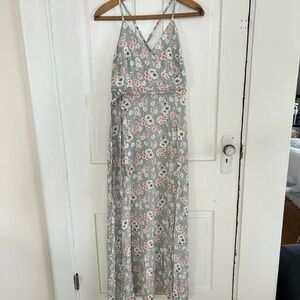 New Look Gray Maxi Dress with Pink Floral Print